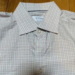 Eton Men's Grid Pattern Shirt - White and Brown